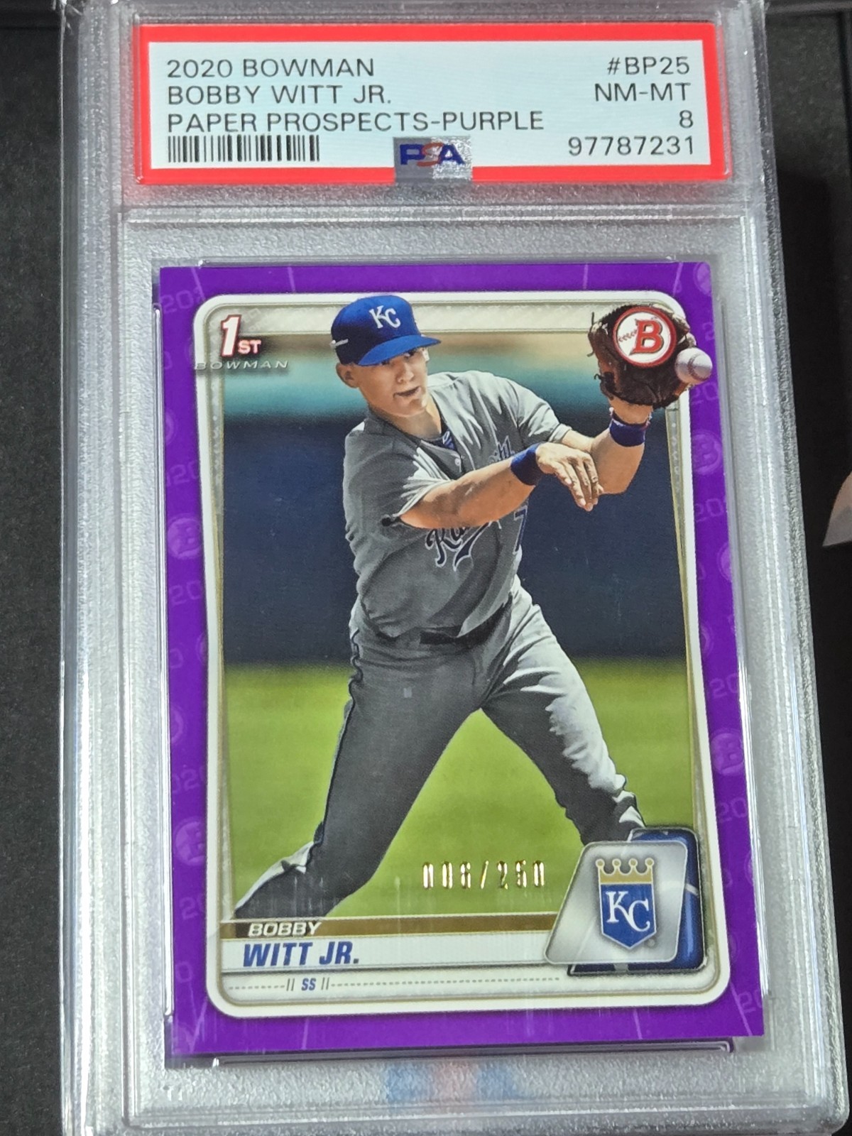 2020 Bowman paper BP-25 Bobby witt Jr purple /250 PSA 8