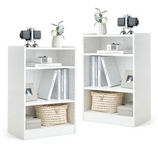 2PCS 3-Tier Bookshelf with Adjustable Shelves Display Anti-tipping Device