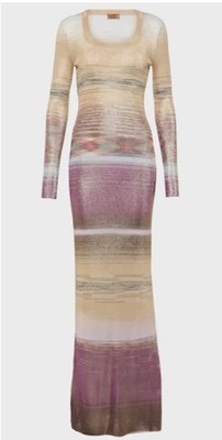 Missoni Space-Dyed Burgundy And Gold Long Sleeves Maxi Gown  - Size 44 - NWT