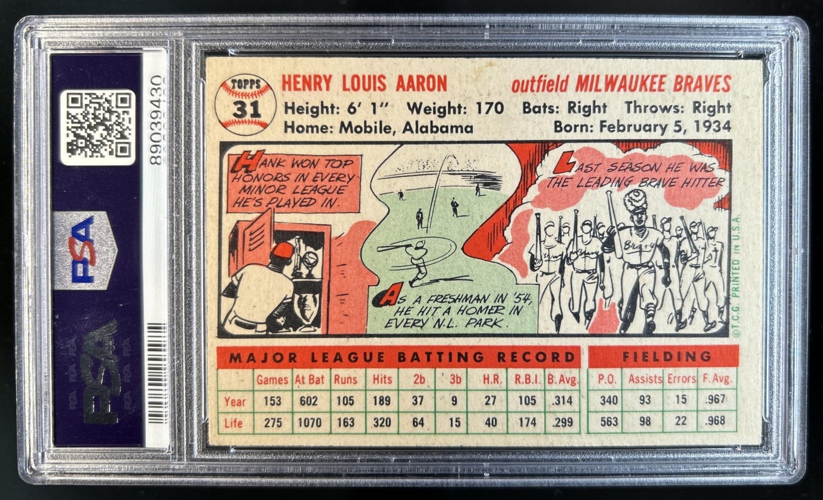 1956 Topps Hank Aaron #31a PSA 5 view 2