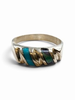 Mexican 925 Sterling Silver Turquoise Inlay Stacking Ring Size 7 3.1g