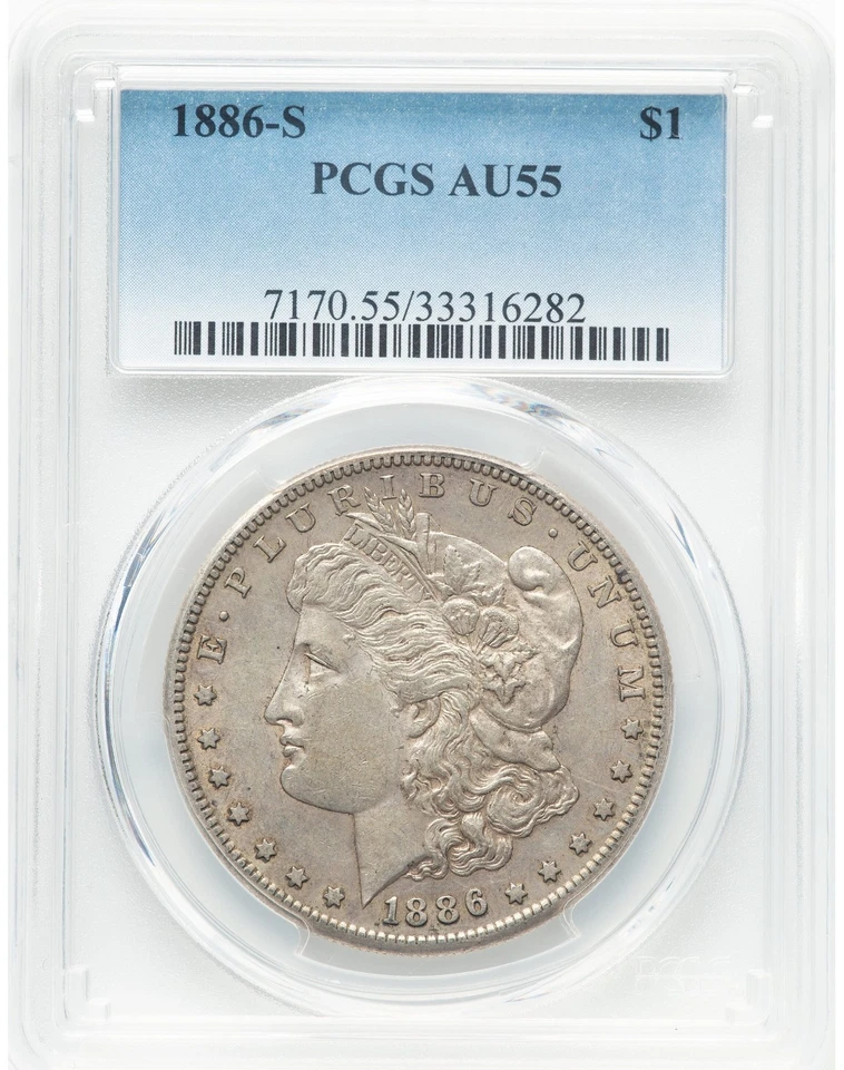 1886 S Morgan Silver Dollar PCGS AU55, Almost Uncirculated, Original, C8218 - Image 4 of 4
