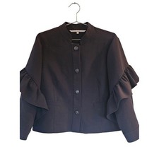 Rachel Rachel Roy Women's Blazer Large Black Statement Ruffle Sleeve Button Down