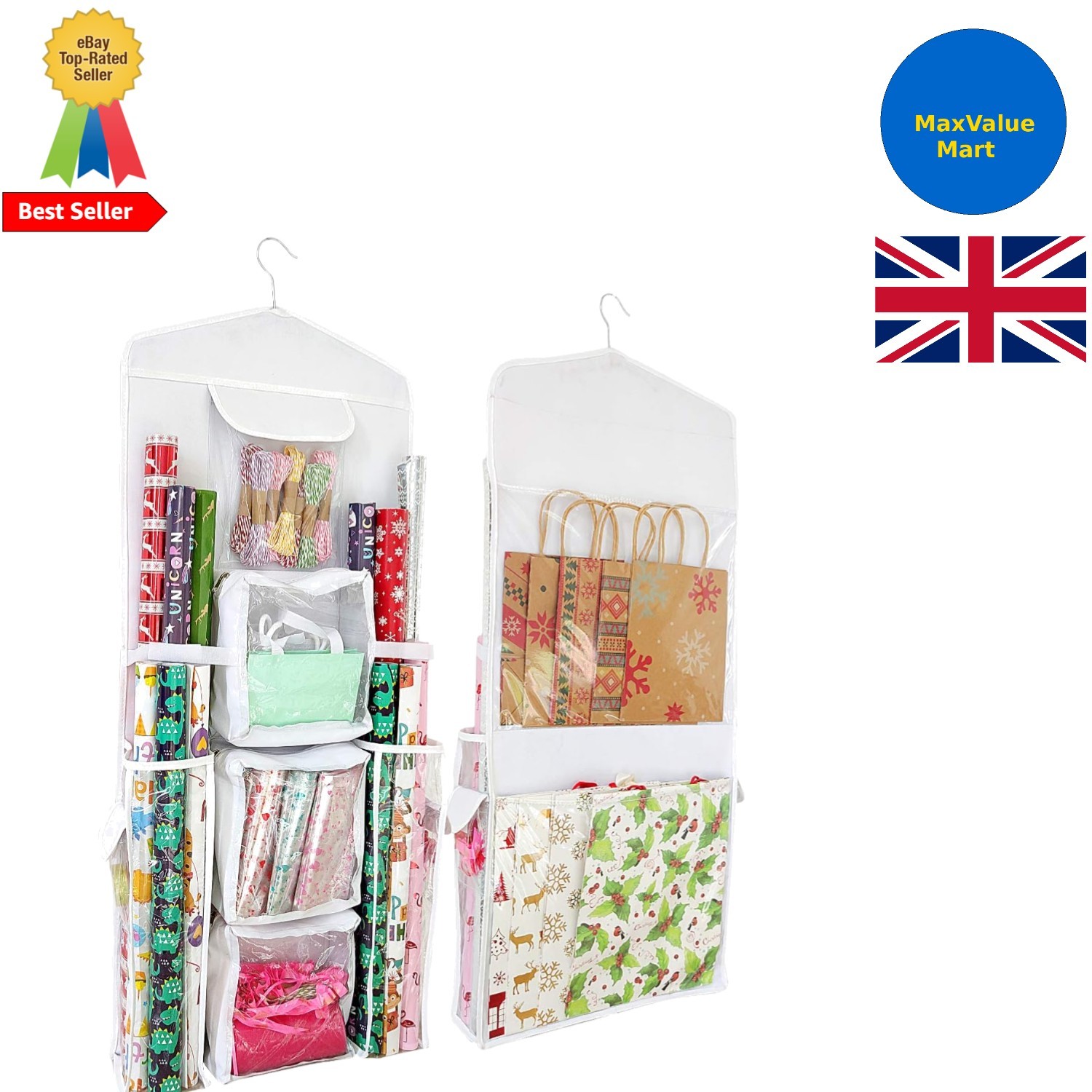 Bolsa de almacenamiento de papel de envolver blanco resistente - diseño de montaje en pared de doble cara