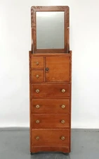 Vintage Narrow Golden Oak Lingerie Chest with Mirror