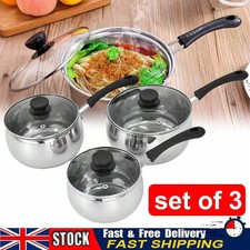 3pcs Stainless Steel Non Stick Saucepan Set with Lids Induction Cookware New