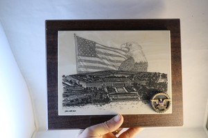 John Wills Studio Handcrafted Etched Cultured Marble Secretary of Defense Plaque