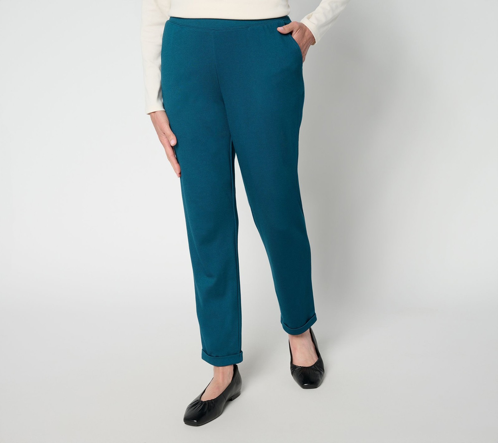 Denim & Co. Women's Pants Sz L Knit Twill Tapered Ankle Pant Blue A677459