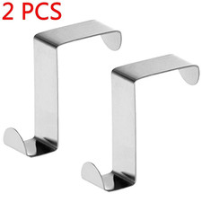 2 Pack Stainless Steel Over Door Hook Hanger Towel Bag Coat Rack Silver Bathroom