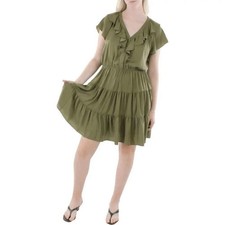 NWT Lauren Ralph Lauren Womens Olive Green Satin Ruffle Tiered Dress Size 4