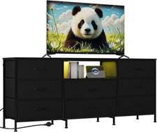 LED TV Stand Dresser with 8 Drawer Chests of Drawers TV Stand for 65/70/75" TV