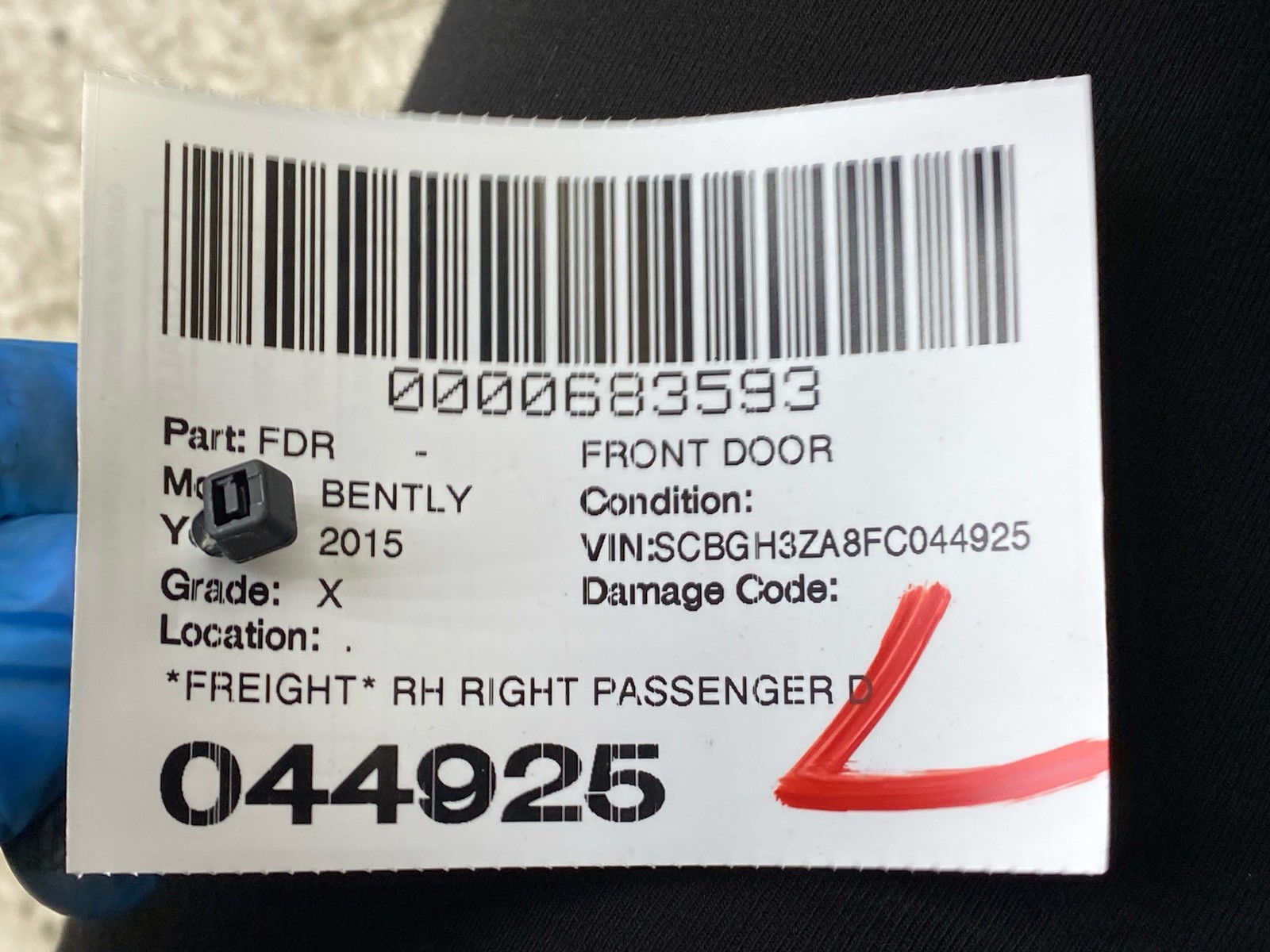 2015 BENTLEY CONTINENTAL RIGHT PASSENGER DOOR SHELL W/O GLASS HALLMARK METALLIC