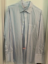 Charles Tyrwhitt 18/36 Classic Fit NI Sky Stripe on White Shirt French Cuffs EUC