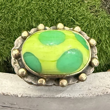 Dian Malouf Green Oval Murano Glass Statement Ring Size 6 14K & Silver