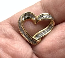 10K Yellow Gold & Diamonds Designer CRP Open Heart Pendant ~ 2.4g