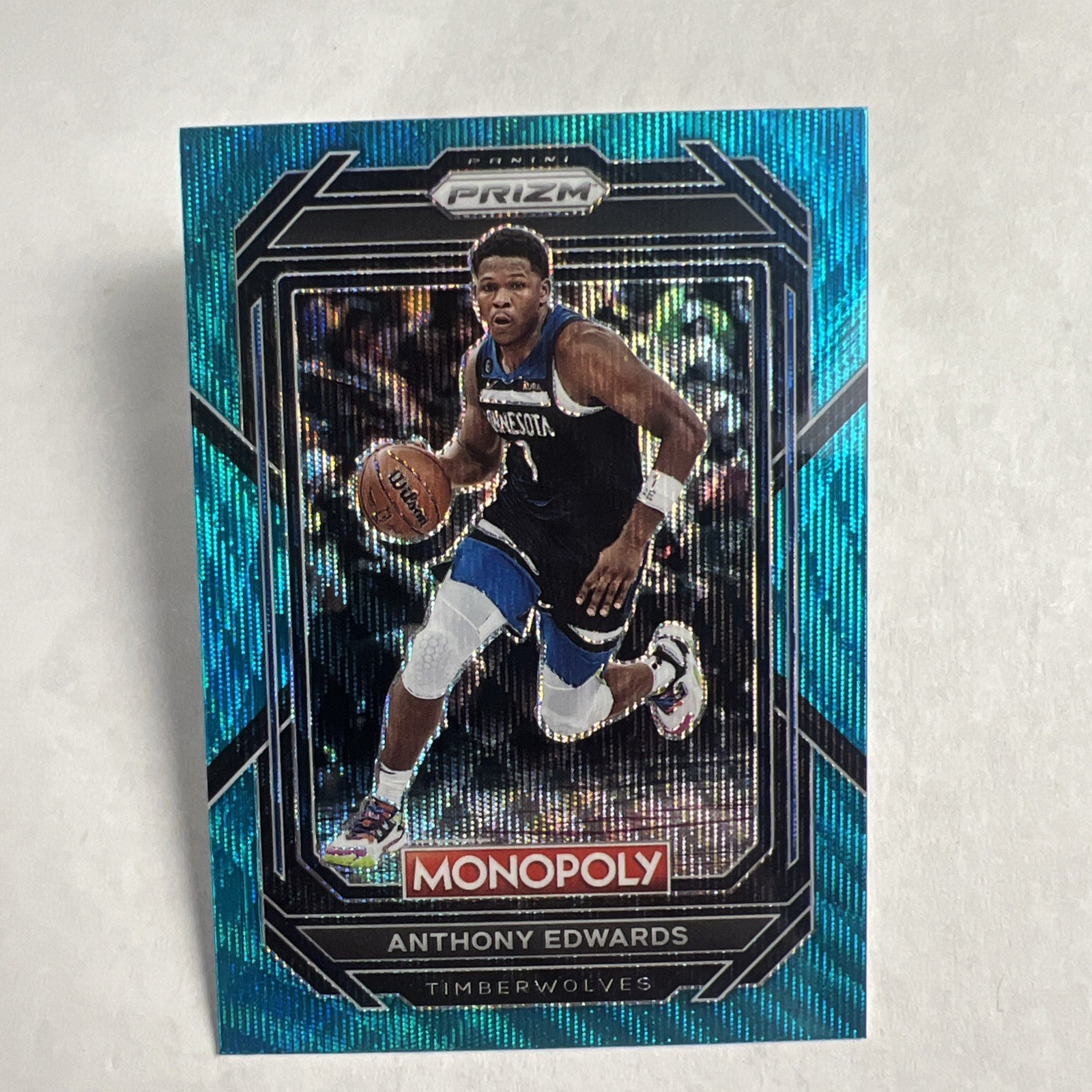 2022 Panini Prizm Monopoly Teal Wave Prizm Anthony Edwards #53