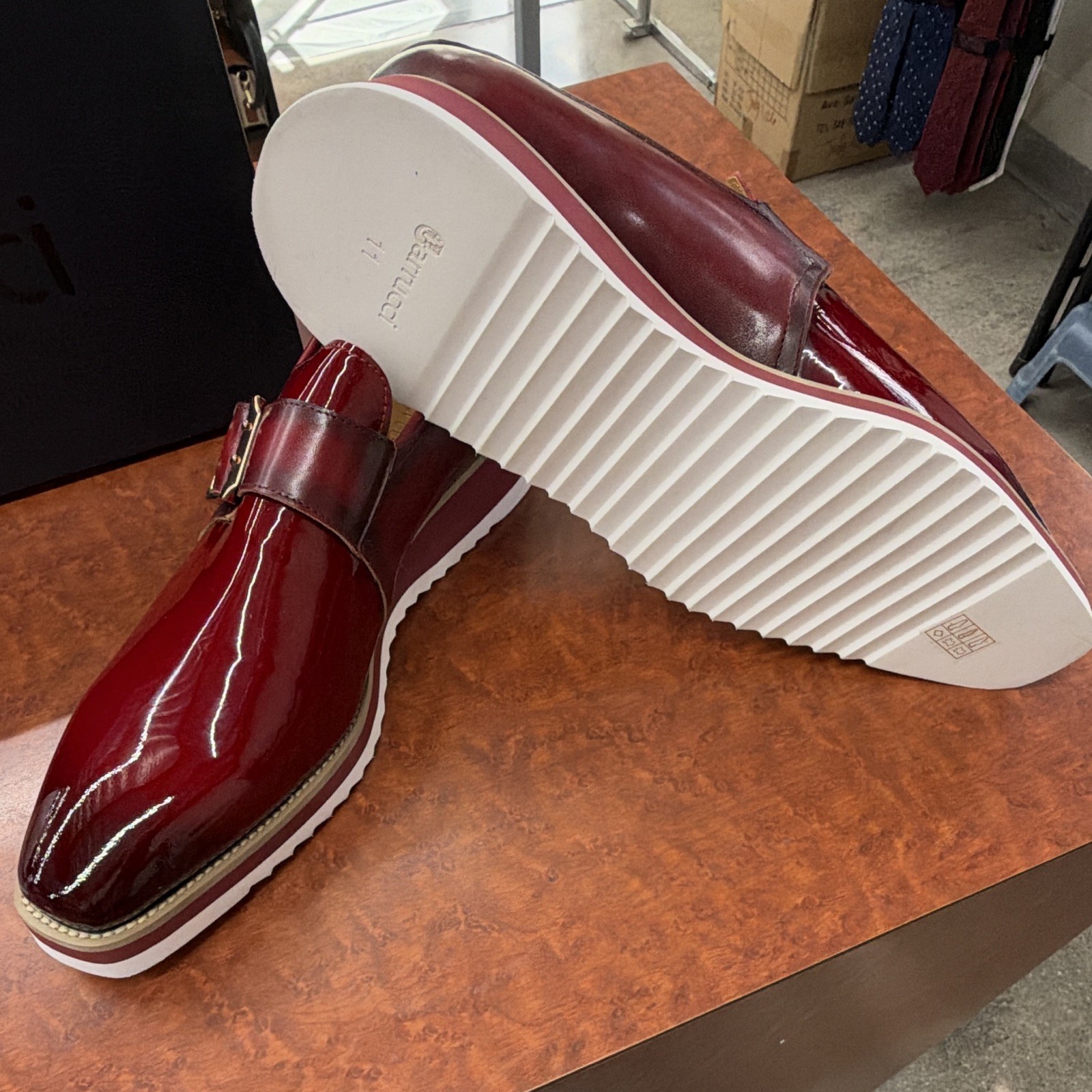 Carrucci Men's Burgundy Patent Leather Monk Strap Buckle Dress Shoes 9. ...