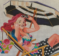 Needlepoint Handpainted Colors of Praise Lady with Beach Umbrella PE204