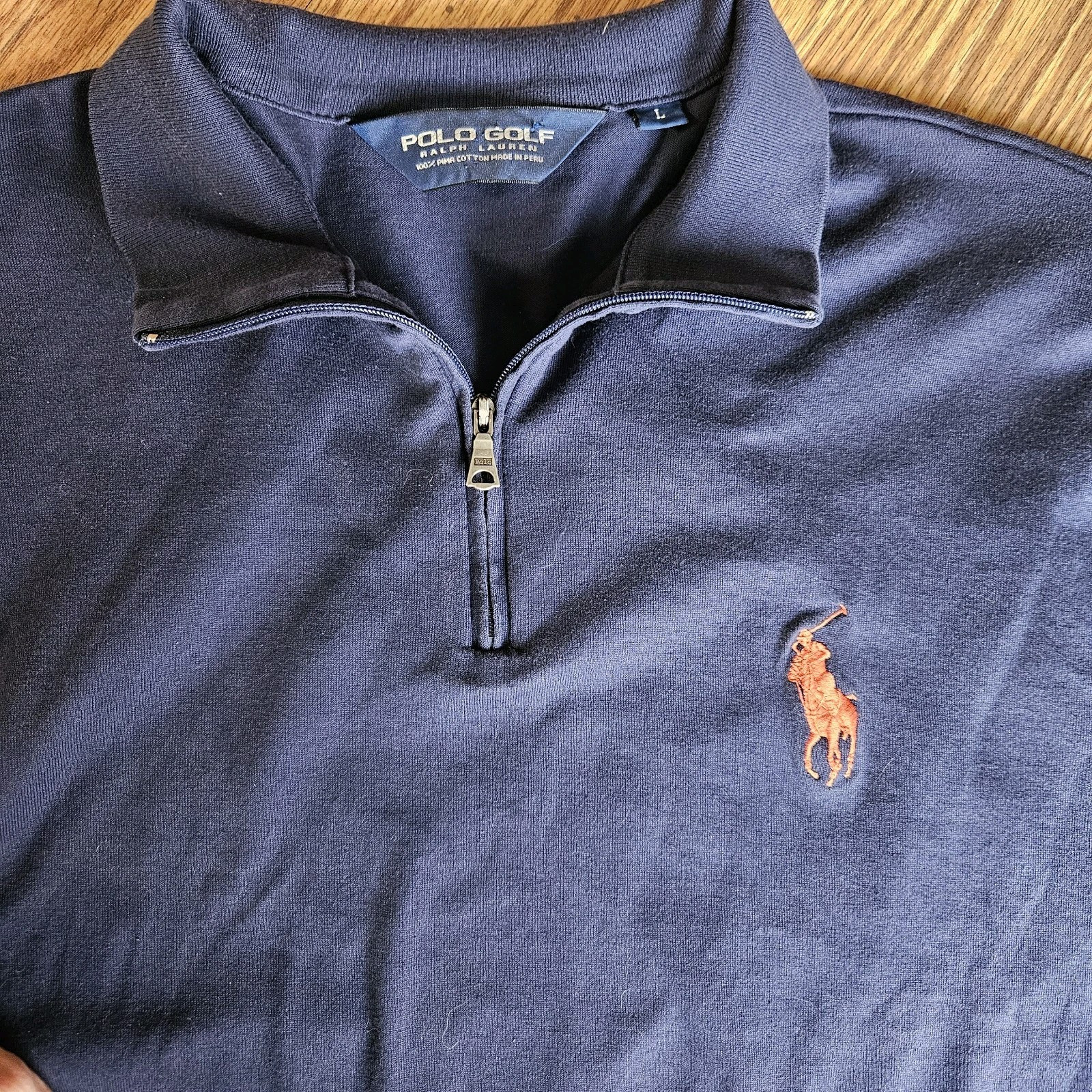 Polo golf Ralph Lauren maglietta manica lunga blu navy cotone rosso pony grande ricamo