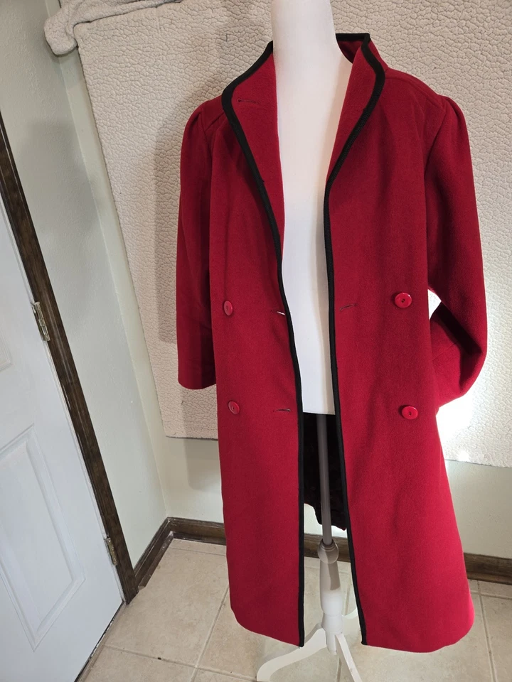 Винтажный Alorna женщин шерсти смесь длинное пальто размер PM красный босс леди старые деньги Mob жена - Изображение 2 из 4