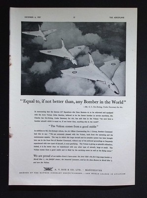 Original 1957 Reklame Avro Vulcan Delta Bomber RAF Flugzeug