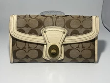 Coach Legacy Turnlock Signature Khaki & White Wallet