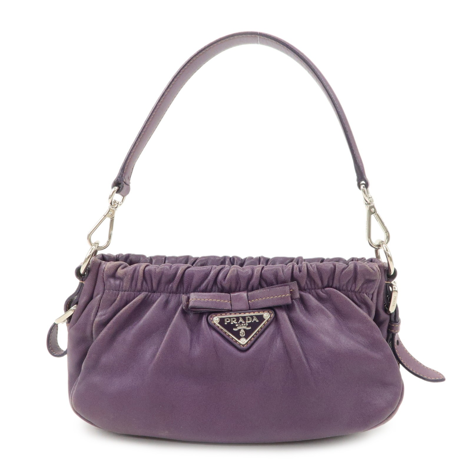 PRADA Purple Ribbon Leather Shoulder Bag Pre-Owned Free Shipping