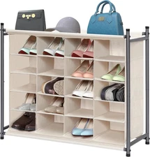 STORAGE MANIAC Stackable Shoe Cubby Organizer, Free Standing 20-Cube, Beige 