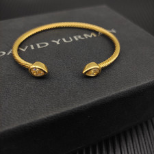 David Yurman 18Kt Gold 3mm Cable Cuff Bracelet With Diamonds M