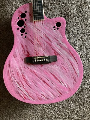 Acoustic-Electric Guitar -- Beautiful ''Pink Wave'' Design -- Cool Acoustic Guitar