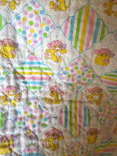 1980s Popples Crib Quilt Pastel Patchwork Stripes Polka Dots Teddy Bear Print