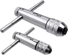 2Pcs Ratchet T Handle Tap Wrench, Adjustable T Bar Handle Holder Ratcheting Wren