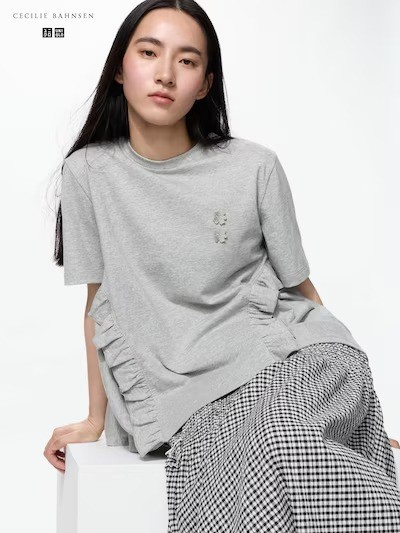 Cecilie Bahnsen グレー フリル長袖Tシャツ XS UNIQLO Cecilie Bahnsen Ruffled T-shirt Women 100% cotton NWT | eBay