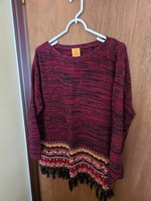 Womans Ruby Rd Crew Neck Sweater, fringed, and beaded with Peruvian accent