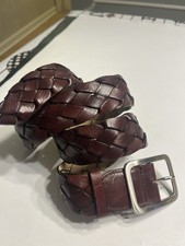 Talbots Leather Brown Braided Belt Silver Brass Buckle Belt Sz M