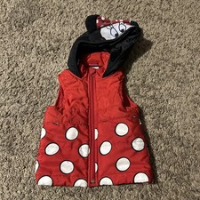 Disney Minnie Mouse Puffy Polka Dot Vest W/ Hood, Ears And Minnie Eyes, 2T