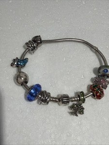 Pandora Silver Snake Chain Bracelet w/ Xmas Charms Lot