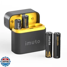 imuto Rechargeable aa Batteries with Charger, 4 Pack, 4 Slot Storage Box Styl