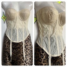 Vintage Off-White Lace Bustier with Garters Victorian Revival Lingerie 36A