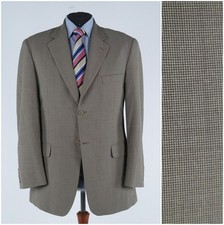 Mens Pin Check Blazer 44R UK Size STAFFORD Brown Wool Sport Coat Vintage Jacket