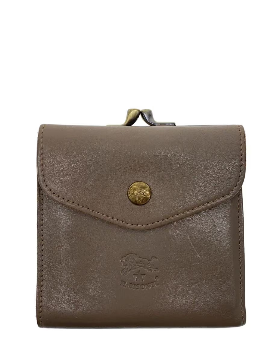 IL BISONTE Bi-fold Wallet Leather BEG Plain Women's