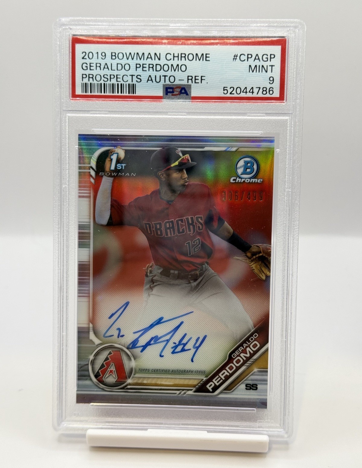 2019 Bowman Chrome Geraldo Perdomo #CPAGP Refractor Auto #/499 PSA 9