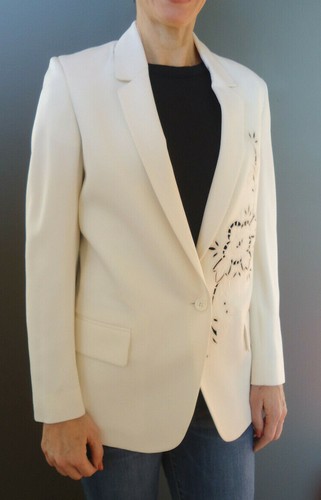 NEW $2295 Stella McCartney Wool Jacket 36 US 0 2 Ivory Blazer Flower Eyelet - Picture 3 of 11