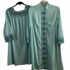 Vintage Gossard Artemis Women's Robe Dressing Gown Green Nylon Snap Front Size S