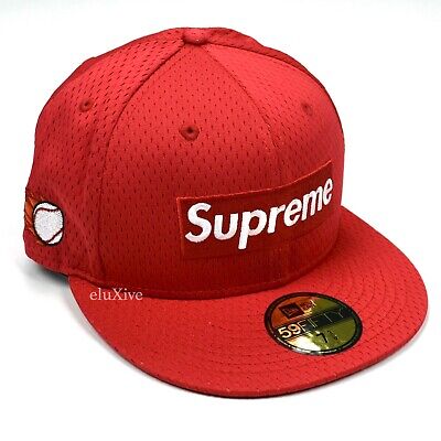 Supreme New Era Monogram Box Logo Fitted Hat 7 3/8 Red World Famous  Stitching