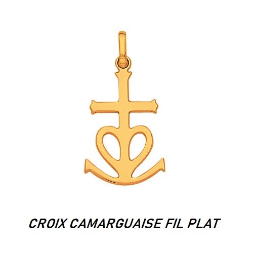 Dolly-Bijoux Pendentif CROIX CAMARGUAISE FIL PLAT 0.85Gr d'Or Massif 18K - Picture 3 of 3