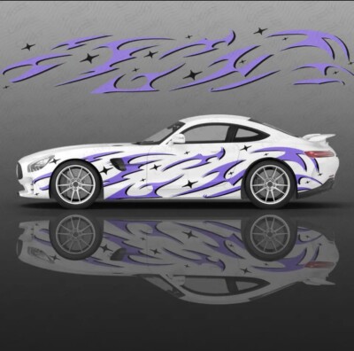 Flame Car Decals; Flame Racing Sport Livery Decal For Both Sides Of Car; Flames