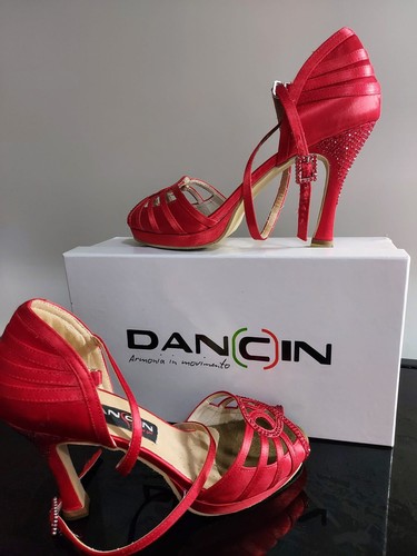 SCARPE DA BALLO rosse sandali donna aperti tango latino salsa spuntati su  misura EUR 99,00 - PicClick IT