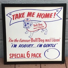1950's Bull Dog Stout Malt Liquor Framed Lithograph Beer Sign, Grace Bros., CA
