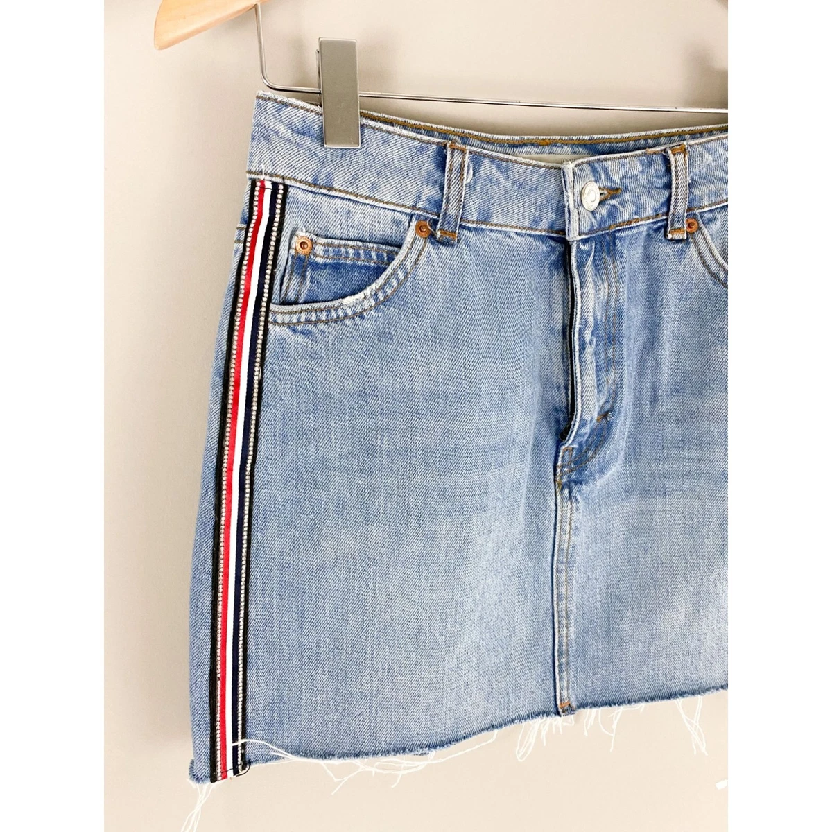 Topshop moto hot sale red denim skirt